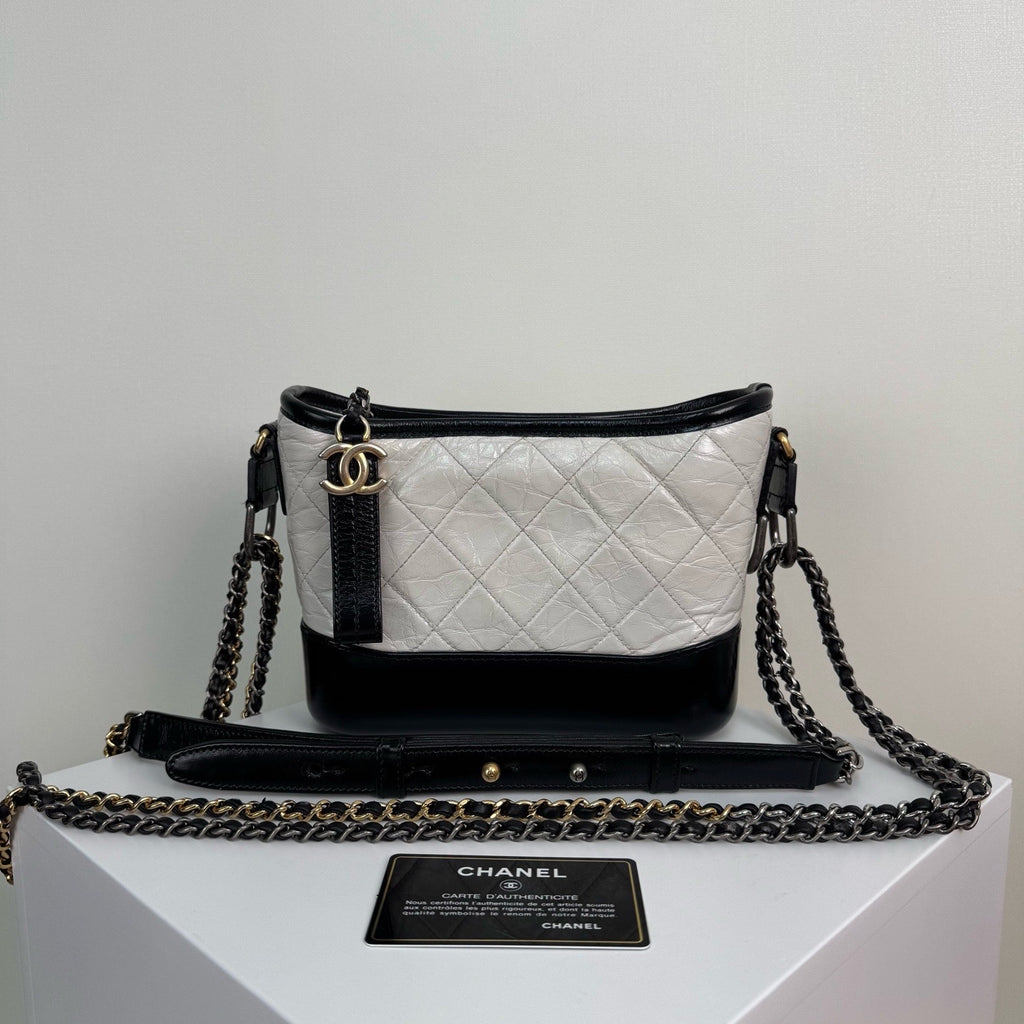 Chanel Small Gabrielle Hobo Bag Aged Calfskin & Smooth Calfskin White & Black A91810Y61477C0200