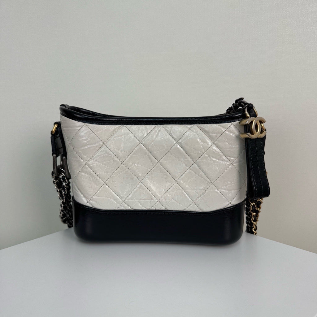 Chanel Small Gabrielle Hobo Bag Aged Calfskin & Smooth Calfskin White & Black A91810Y61477C0200