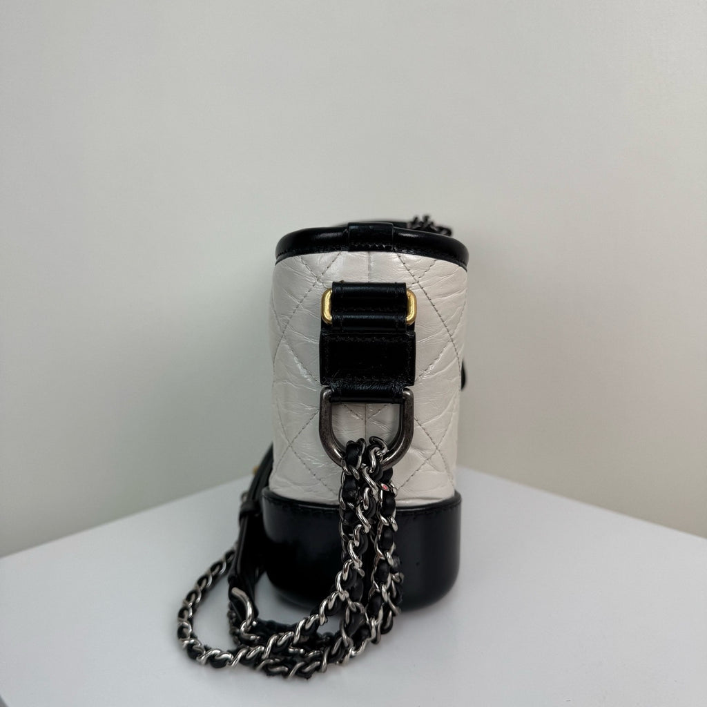 Chanel Small Gabrielle Hobo Bag Aged Calfskin & Smooth Calfskin White & Black A91810Y61477C0200