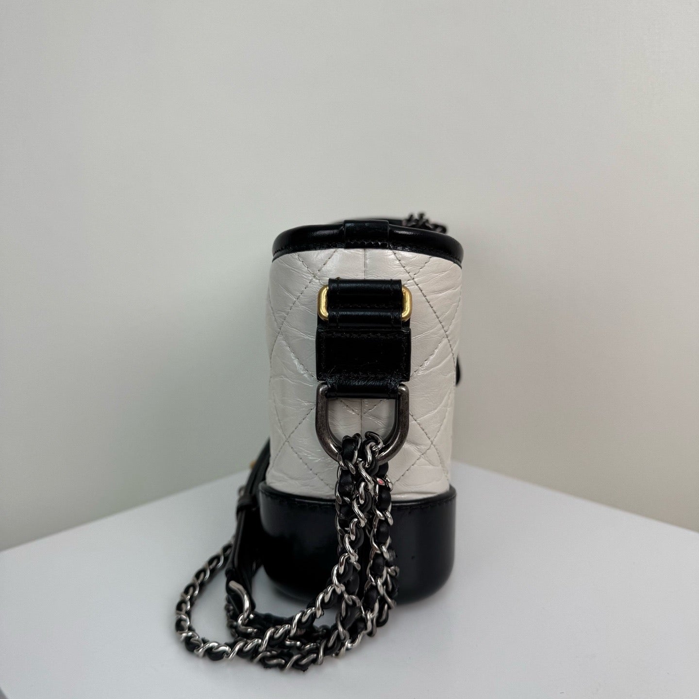 Chanel Small Gabrielle Hobo Bag Aged Calfskin & Smooth Calfskin White & Black A91810Y61477C0200