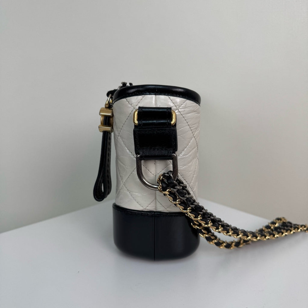 Chanel Small Gabrielle Hobo Bag Aged Calfskin & Smooth Calfskin White & Black A91810Y61477C0200