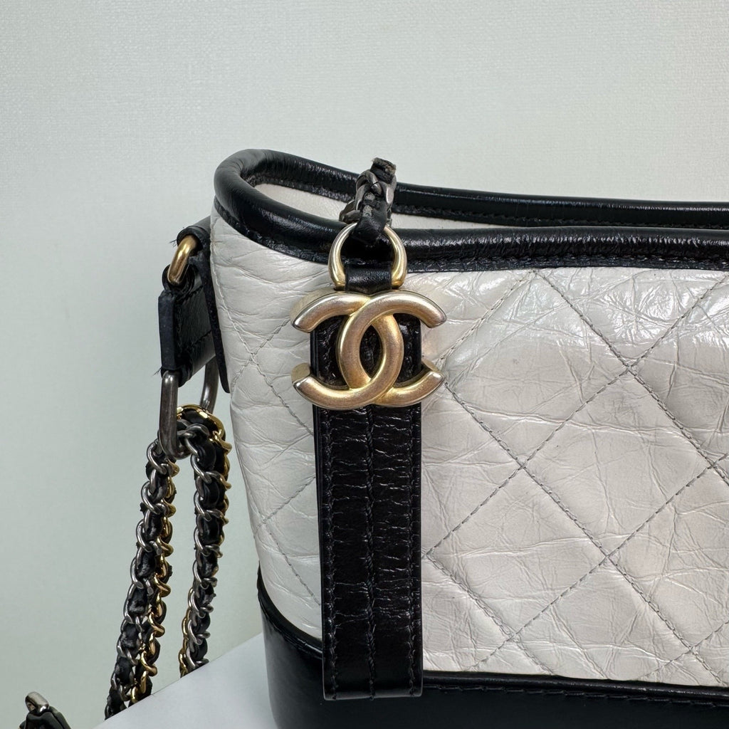 Chanel Small Gabrielle Hobo Bag Aged Calfskin & Smooth Calfskin White & Black A91810Y61477C0200