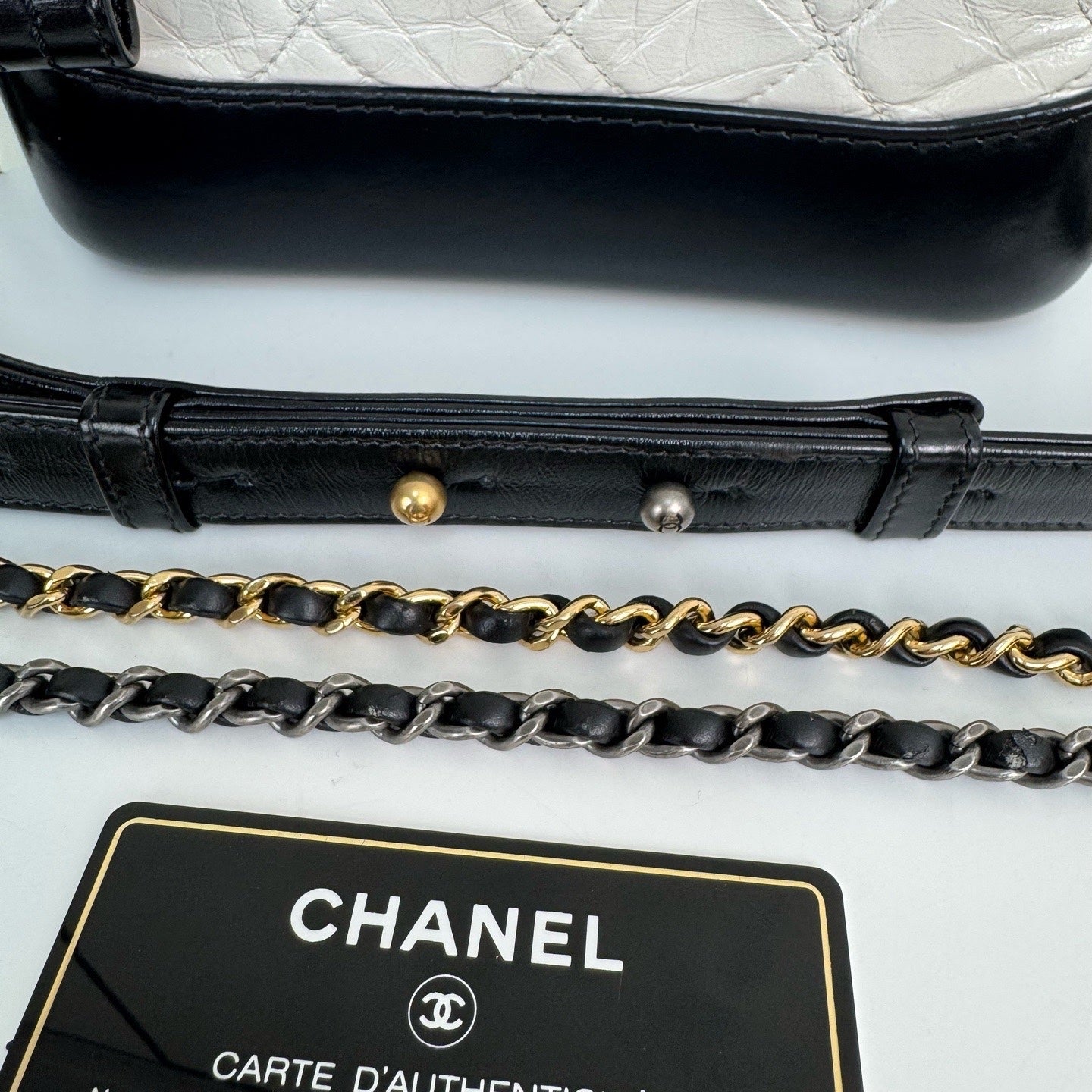 Chanel Small Gabrielle Hobo Bag Aged Calfskin & Smooth Calfskin White & Black A91810Y61477C0200