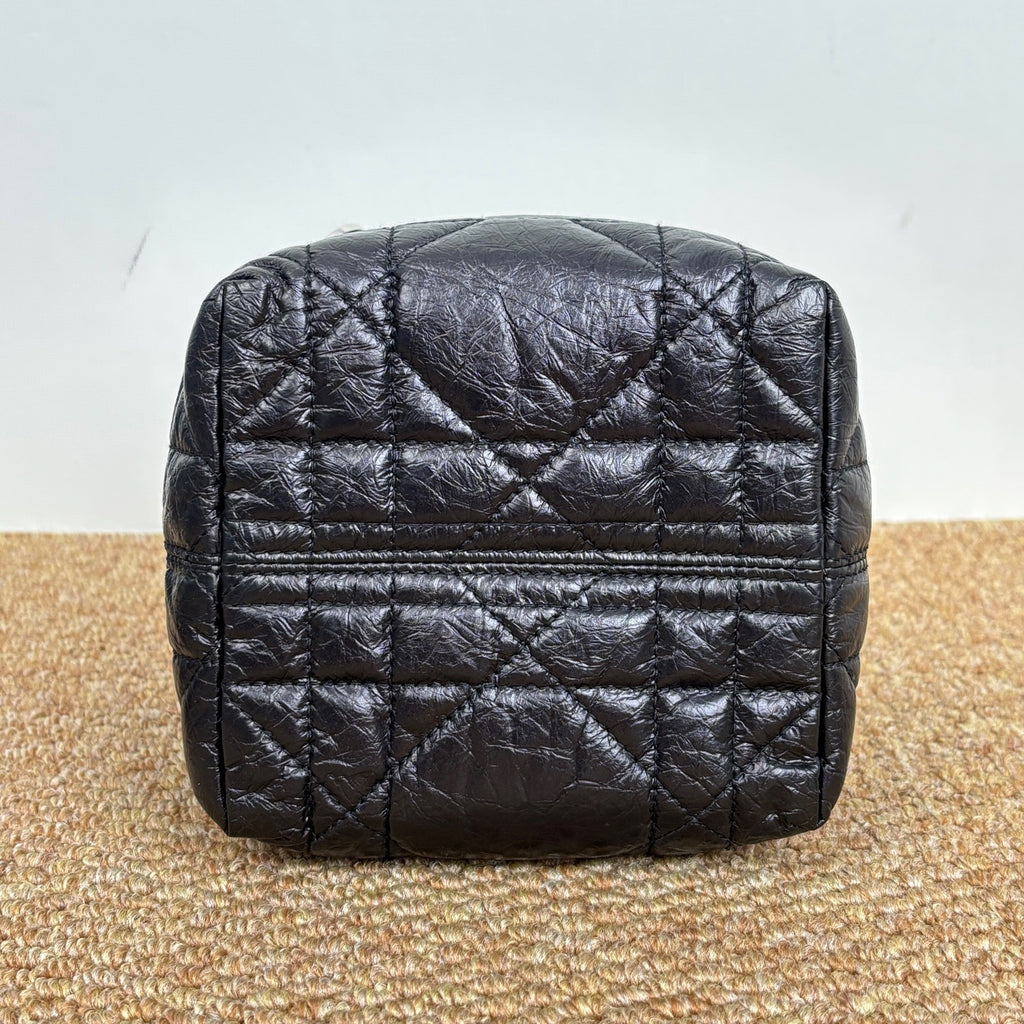 Dior Toujours Vertical Nano Tote Bag Black Macrocannage Crinkled Calfskin S6100PNIO_M900
